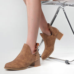 Cutout Slip on Ankle Boots Ruffle Chunky Heel Short Booties