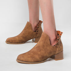 Cutout Slip on Ankle Boots Ruffle Chunky Heel Short Booties