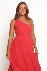 Teresa One Shoulder Midi Dress - Red