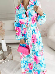 Printed Button Front Maxi Shirt Dress