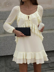 Ruffle Trimmed Long Sleeve Mini Dress