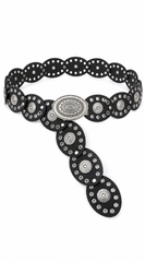Ember Faux Leather Oval Vintage Belt - Black