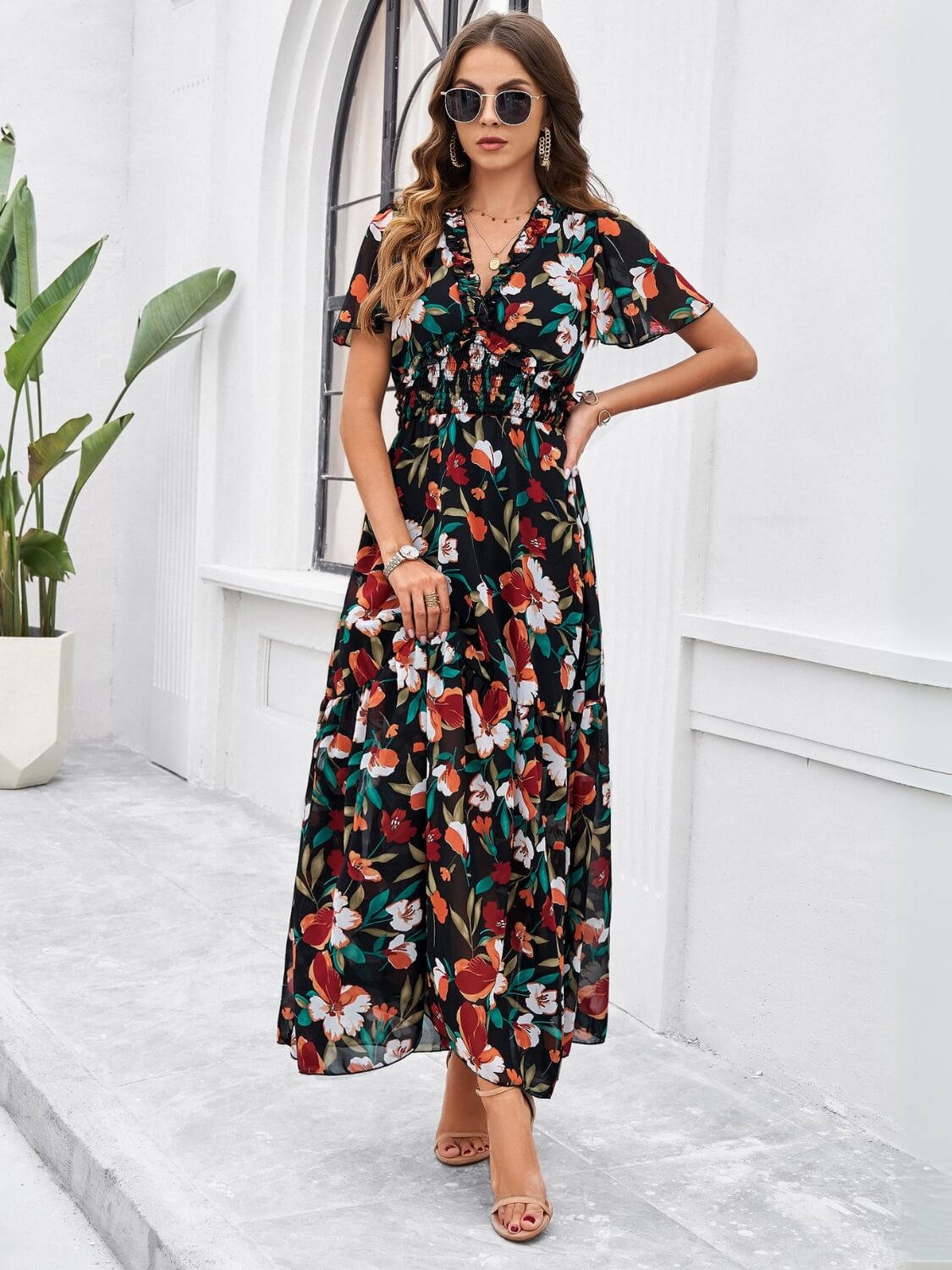 Fiora Floral Maxi Dress - black