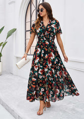 Fiora Floral Maxi Dress - black