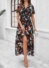Fiora Floral Maxi Dress - black