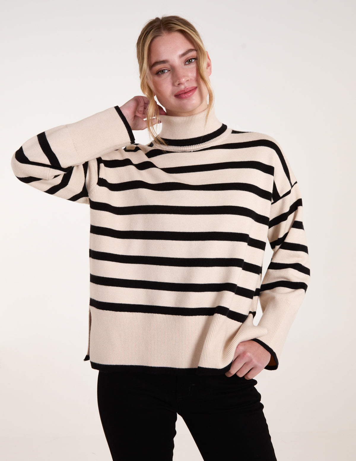 Wide Stripe Roll Neck Jumper