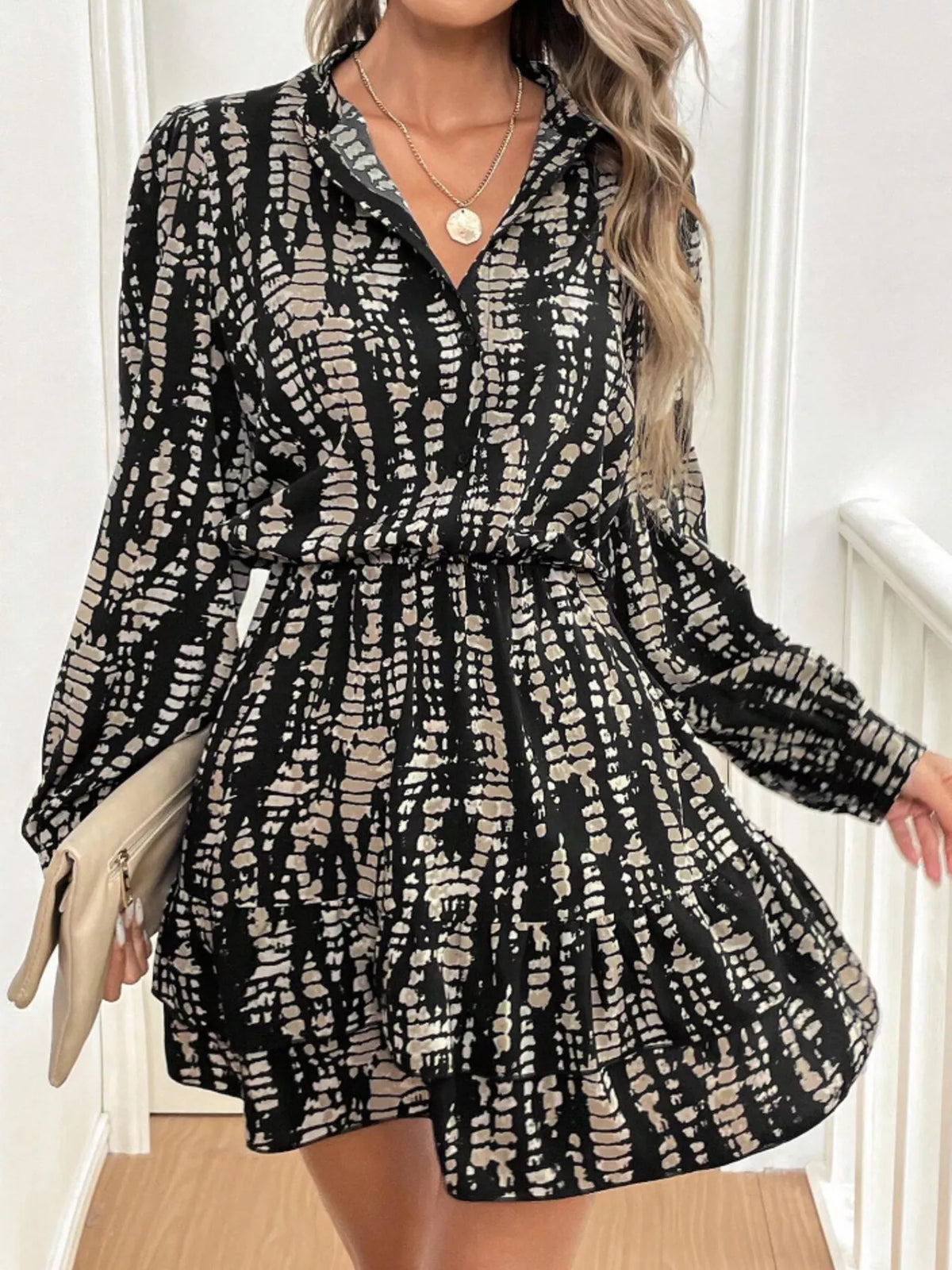 Ruffled Hem Long Sleeve Mini Dress
