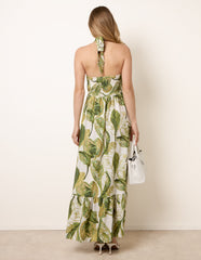 Leaf Print Halter Neck Dress