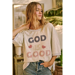 GOD IS GOOD PATCHWORK SHORT SLEEVE SWEATSHIRT TOP)