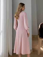 Ribbed Knit Mock Neck Midi Dress