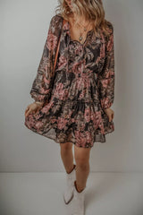 Floral Print Tie Neck Mini Dress