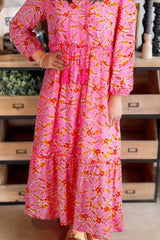 Floral Print Tie Neck Midi Dress