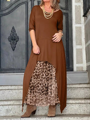 Plus Size Leopard Print Asymmetrical Hem Midi Dress