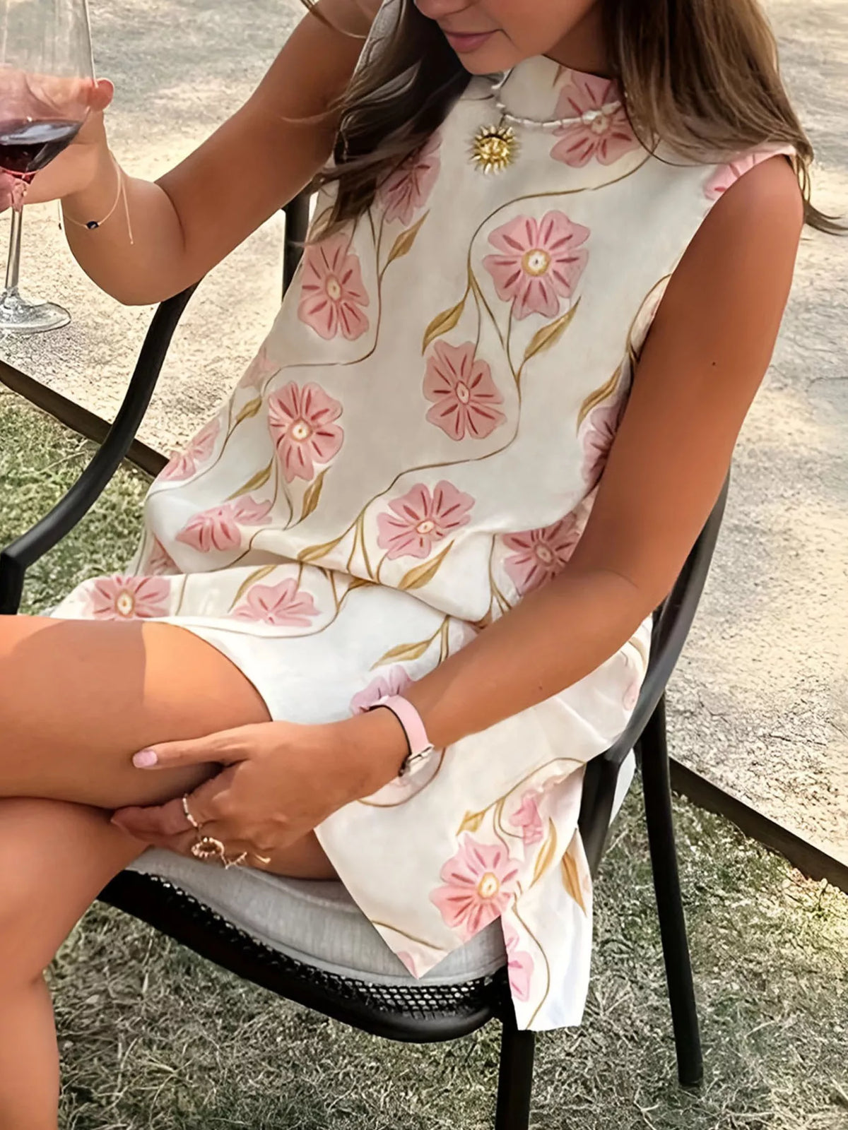 Floral Pattern Sleeveless Mini Dress