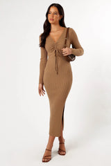 Irene Long Sleeve Midi Dress - Coffee