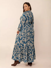 Plus Size Boho Floral Print Long Sleeve Maxi Dress
