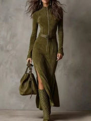 Full Size Slit Zipper Front Maxi Dress Plus Size