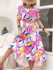 Printed Round Neck Top and Skirt Set
