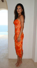 Pyralia Floral Ruched Tube Midi Dress - Orange