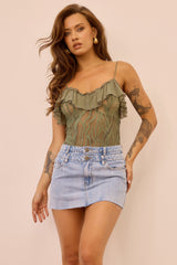 Soft Whispers Lace Bodysuit - Olive