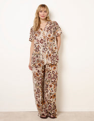 Paisley V Neck Collarless Shirt