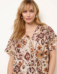 Paisley V Neck Collarless Shirt