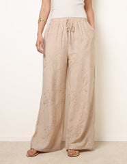 Embroidered Pattern Wide-Leg Trousers